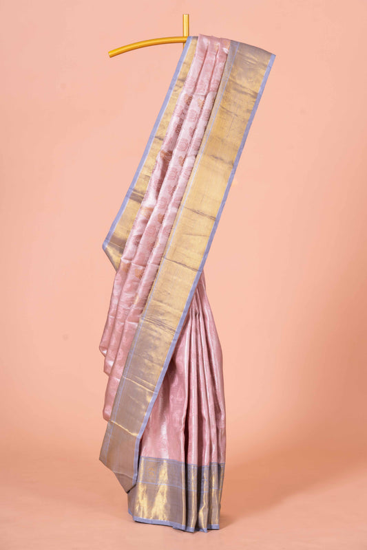 Pastel pink bridal tissue silk saree