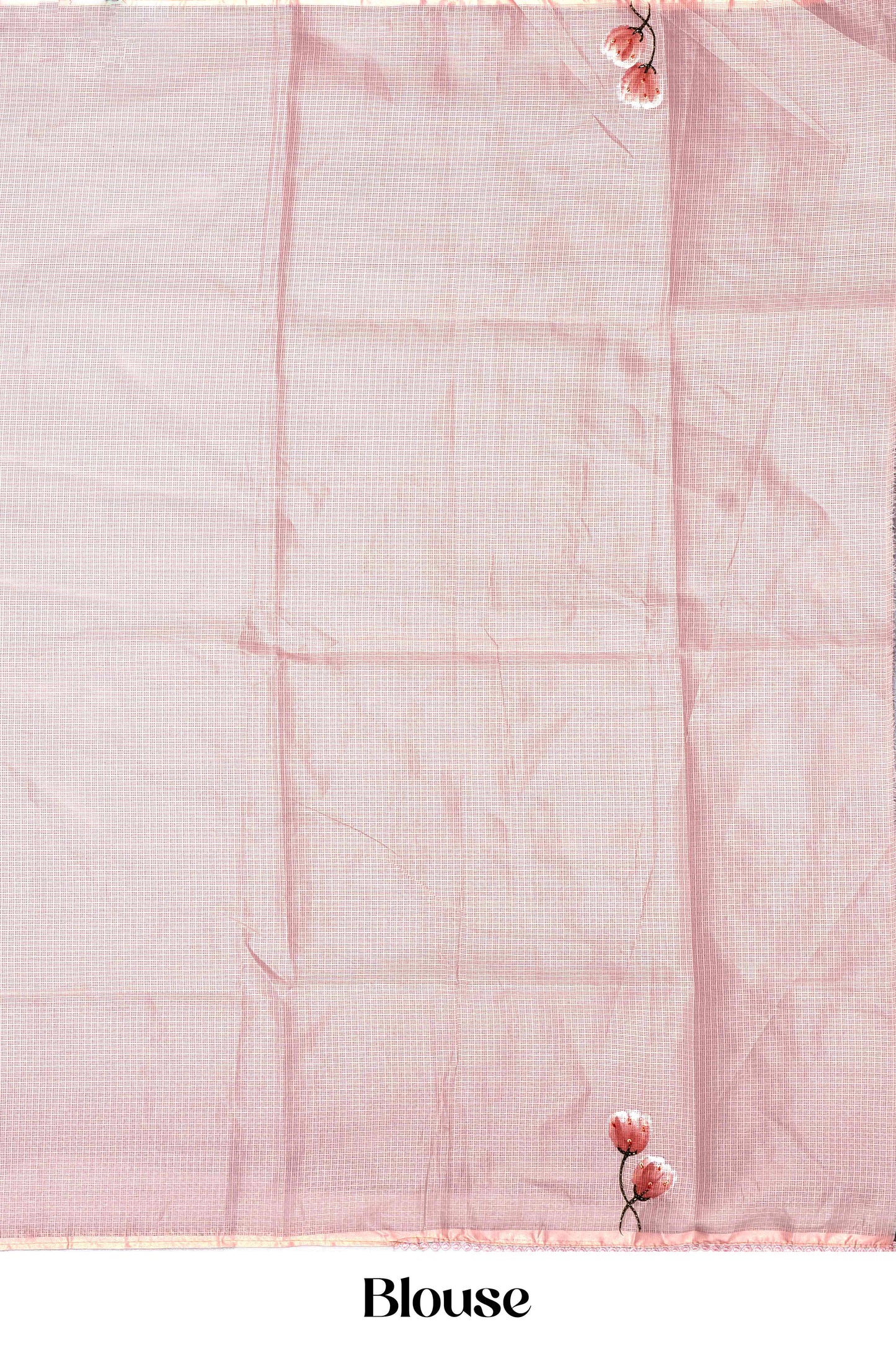 Peach Kota cotton saree with elegant border and detailed pallu