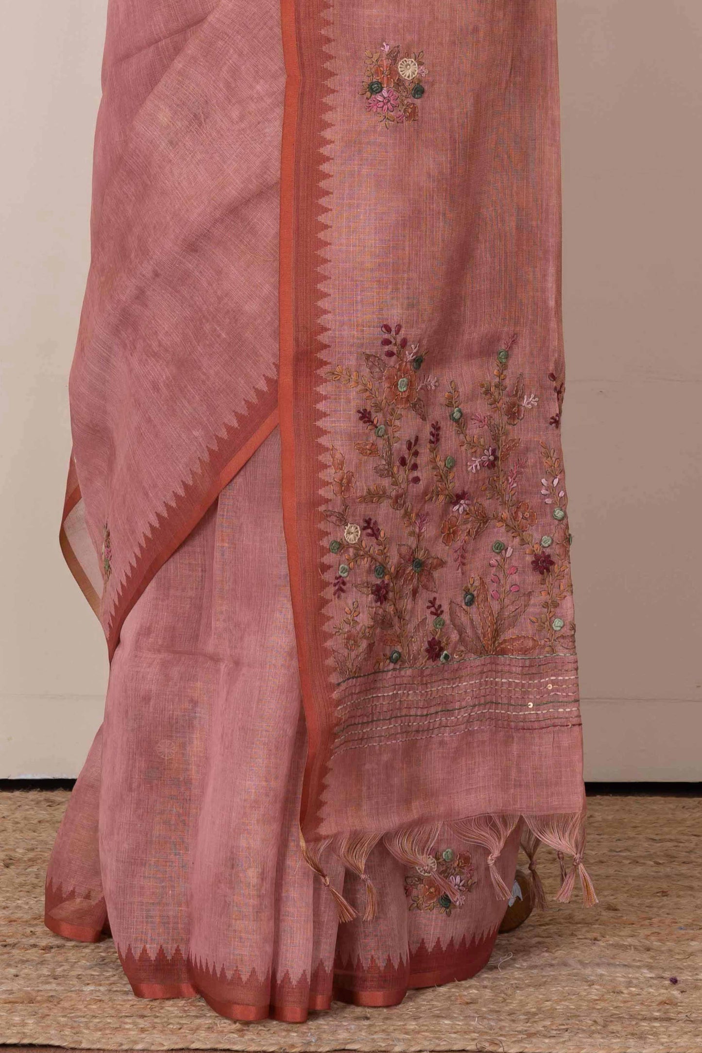 Peach all-over linen saree