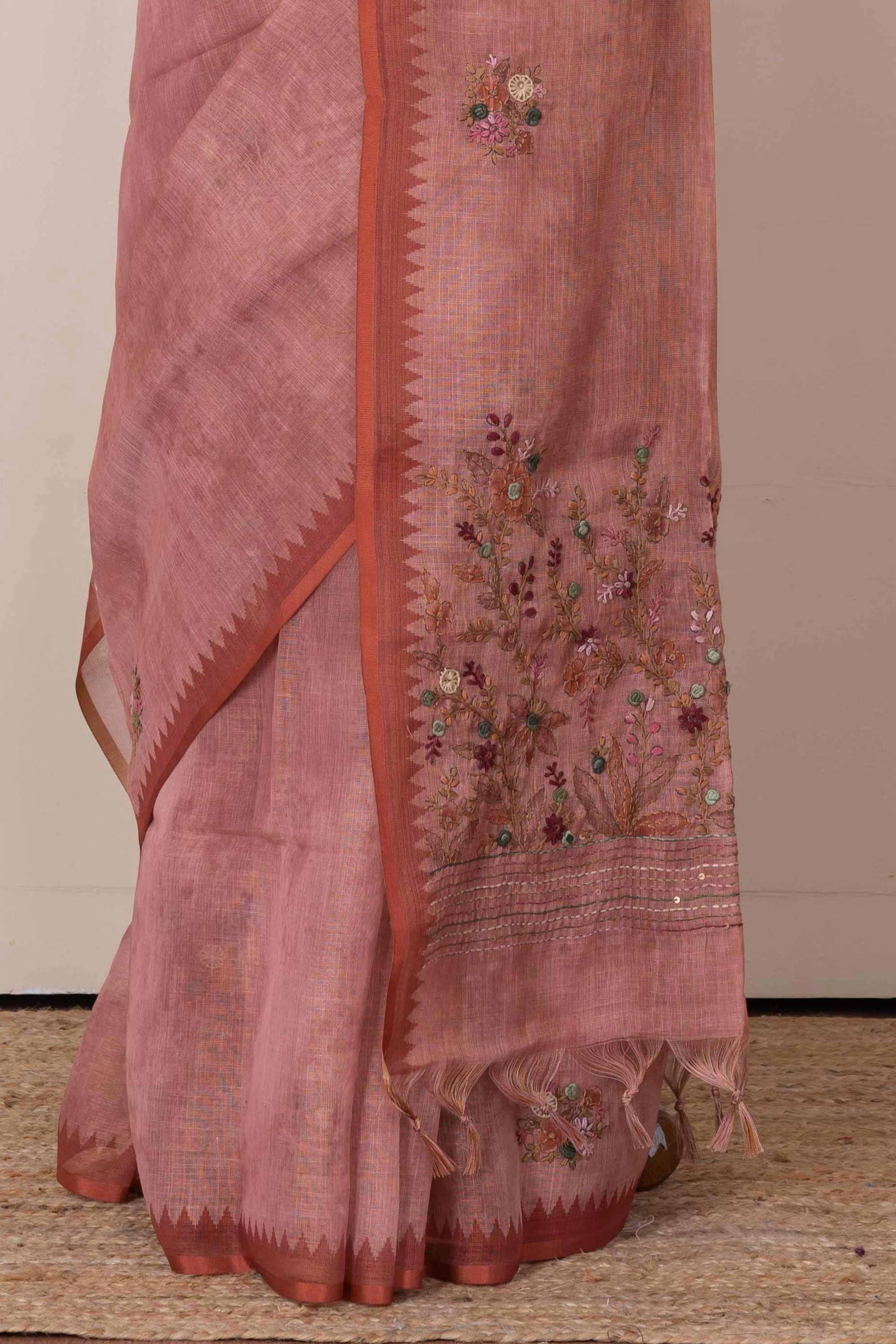 Peach all-over linen saree