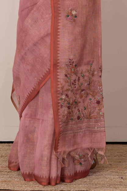 Peach all-over linen saree