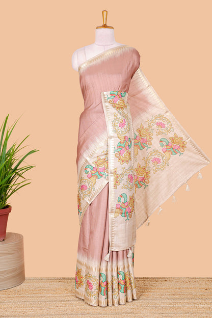 Peach art tussar silk 