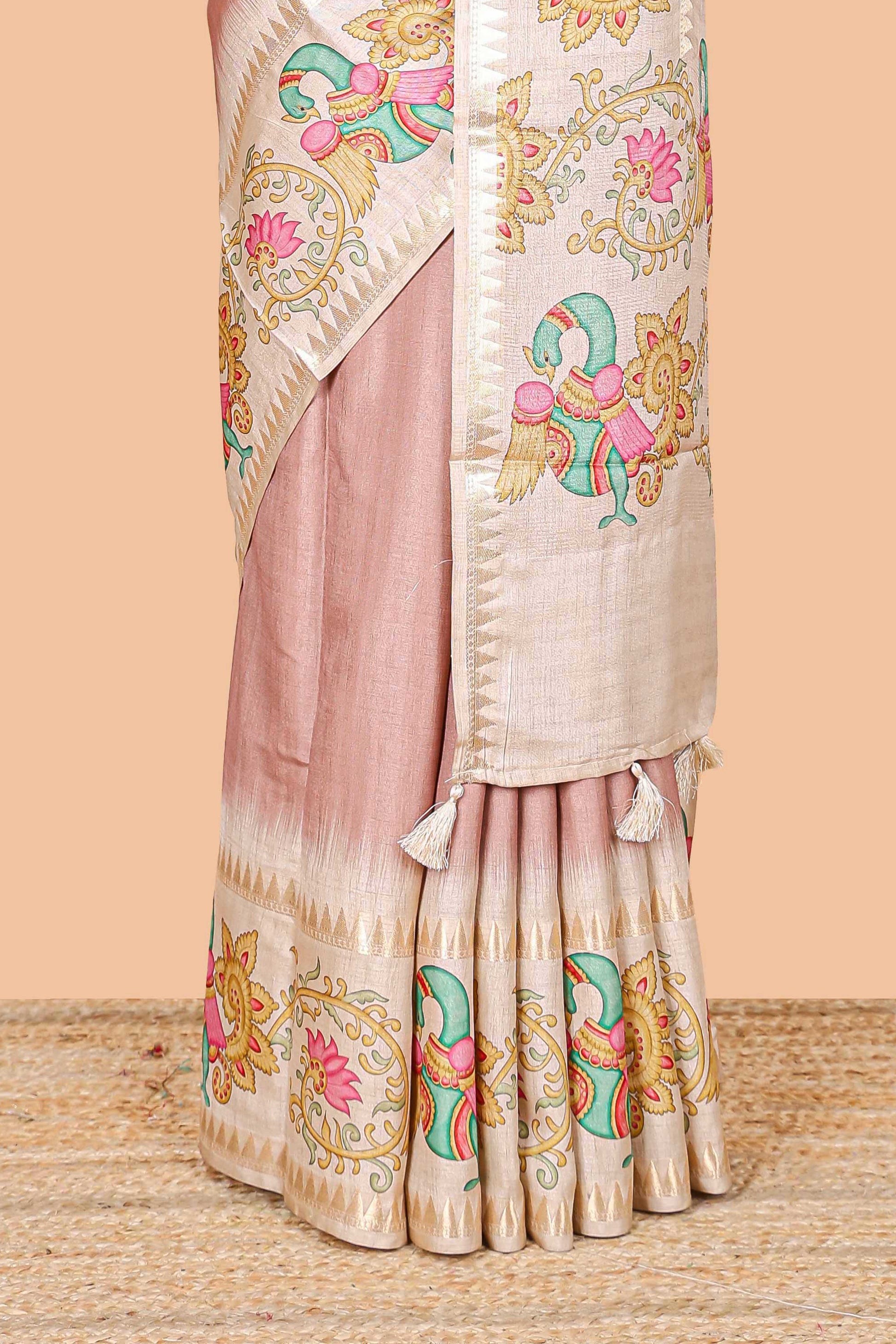 Peach artistic Printed pallu styling
