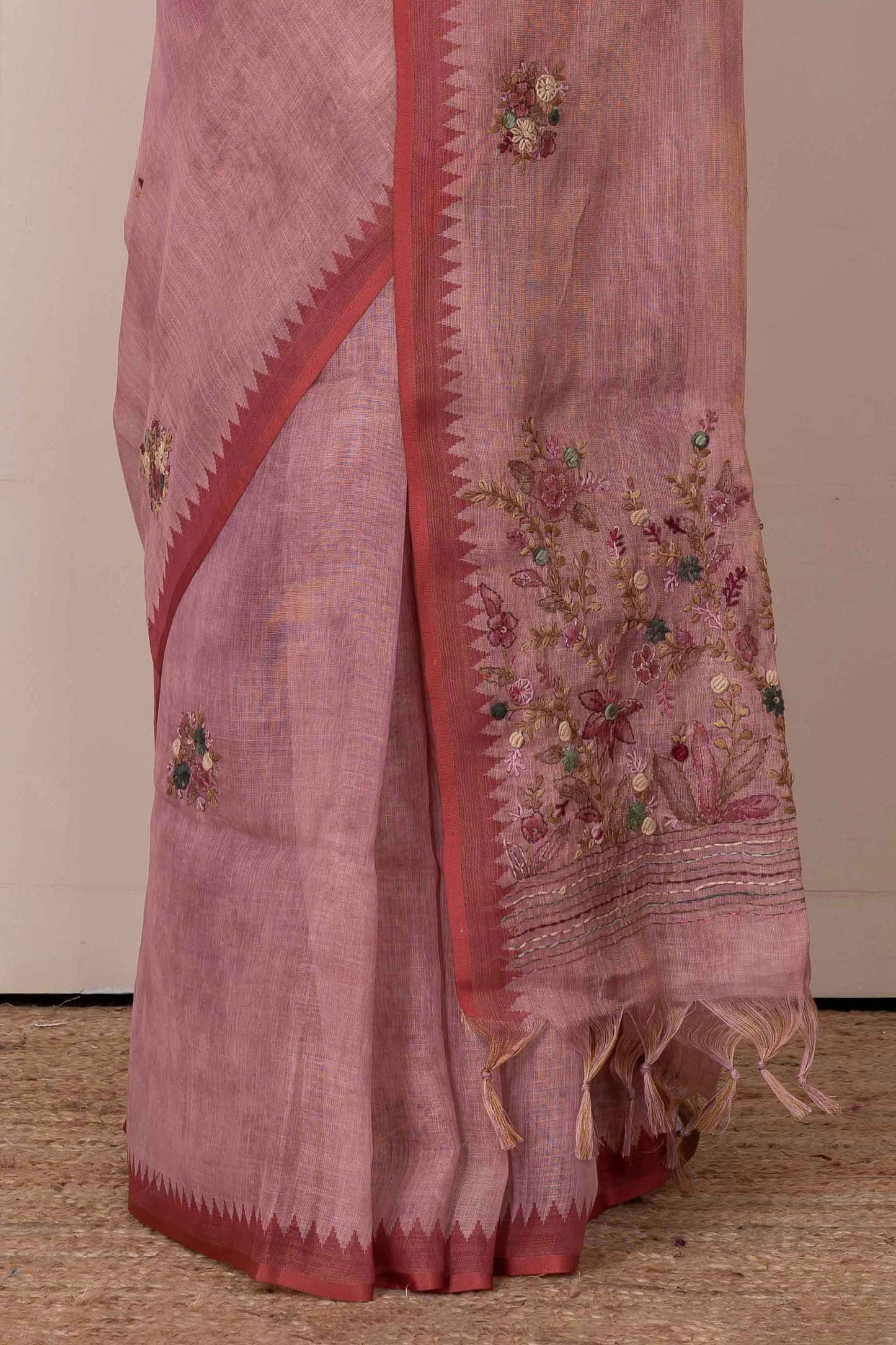 Peach casual linen saree