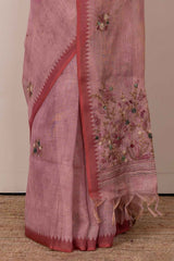 Peach casual linen saree