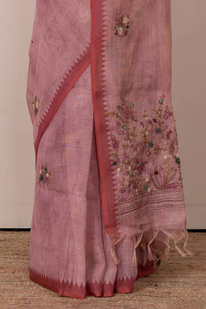 Peach casual linen saree