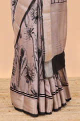 Peach chanderi cotton saree with border