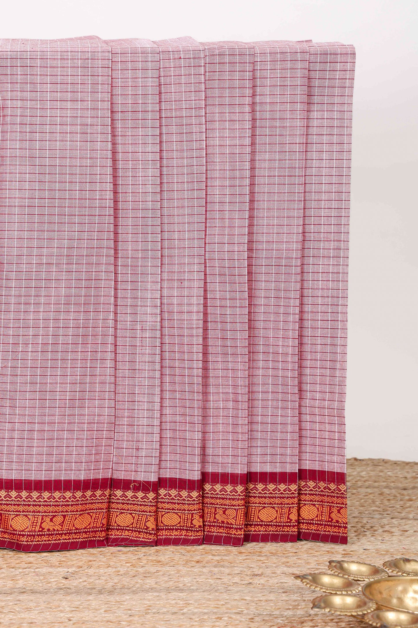 Peach checked chettinad cotton saree