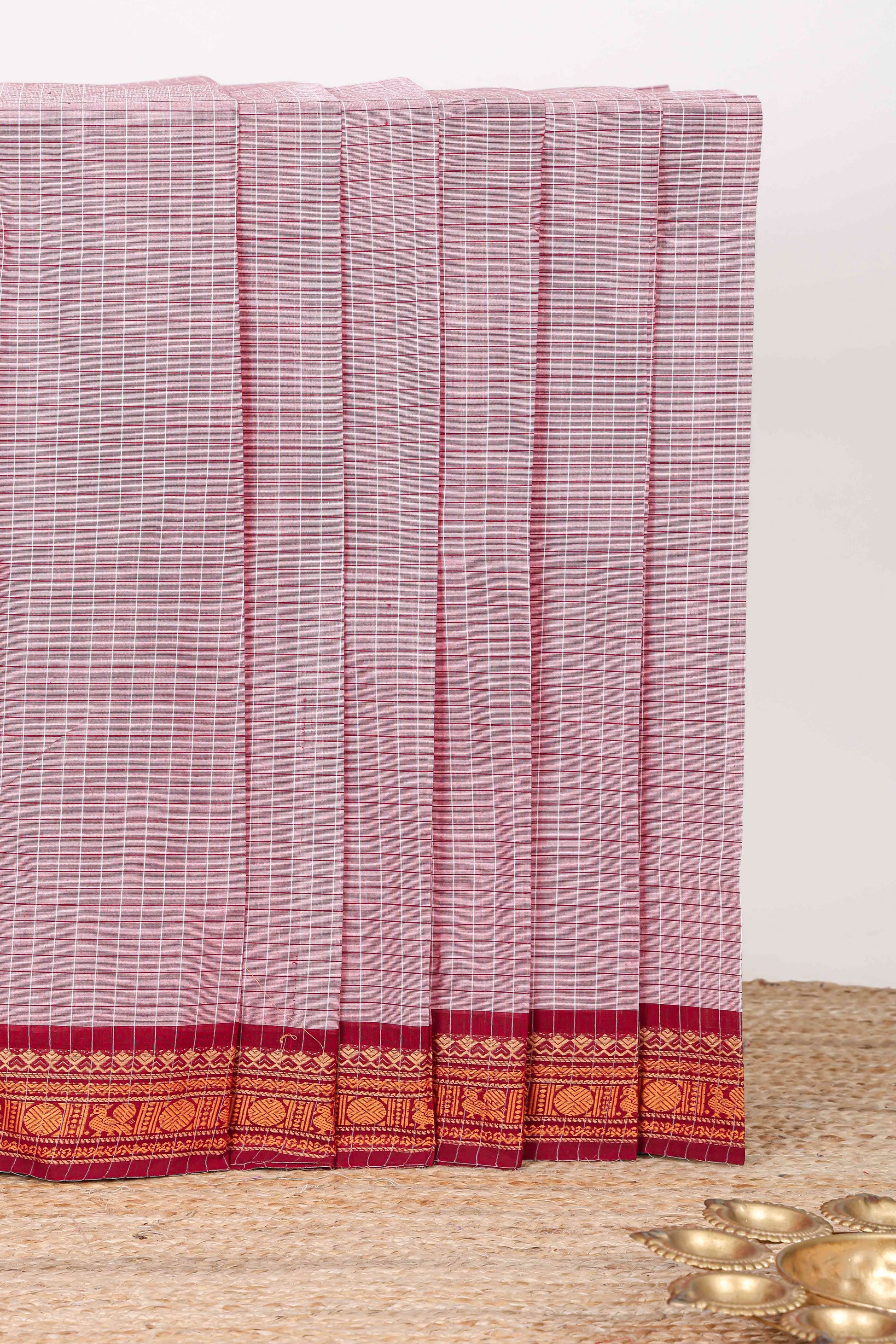 Peach checked chettinad cotton saree