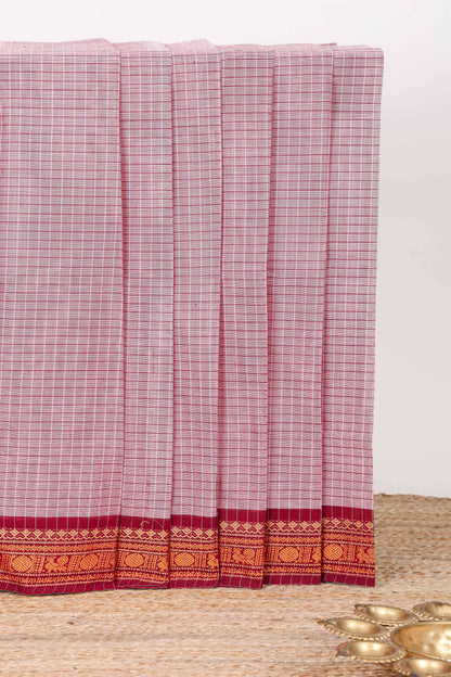 Peach checked chettinad cotton saree