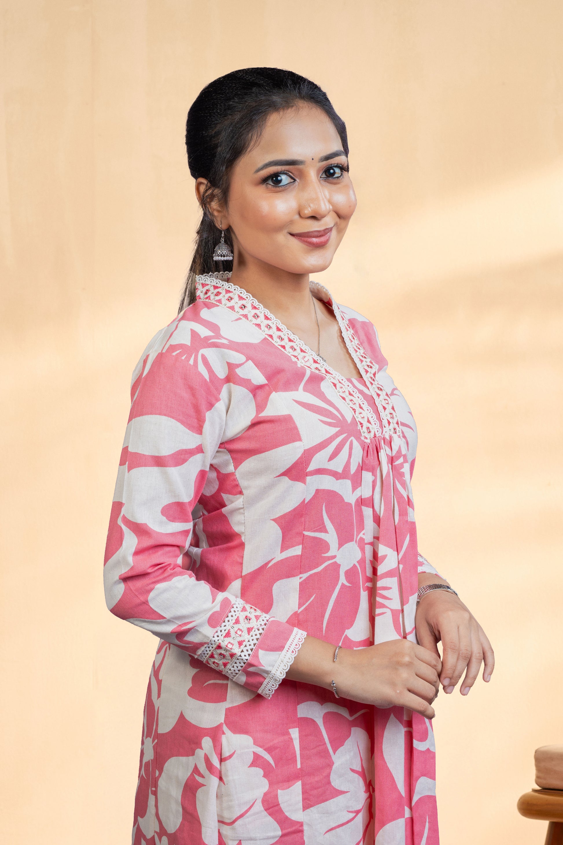 Peach cotton festive outfit