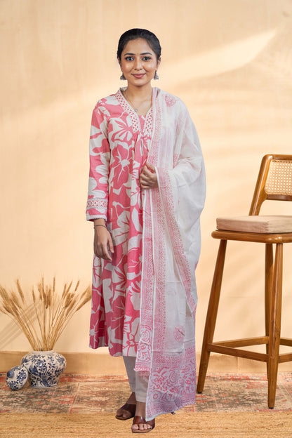 Peach cotton floral salwar suit