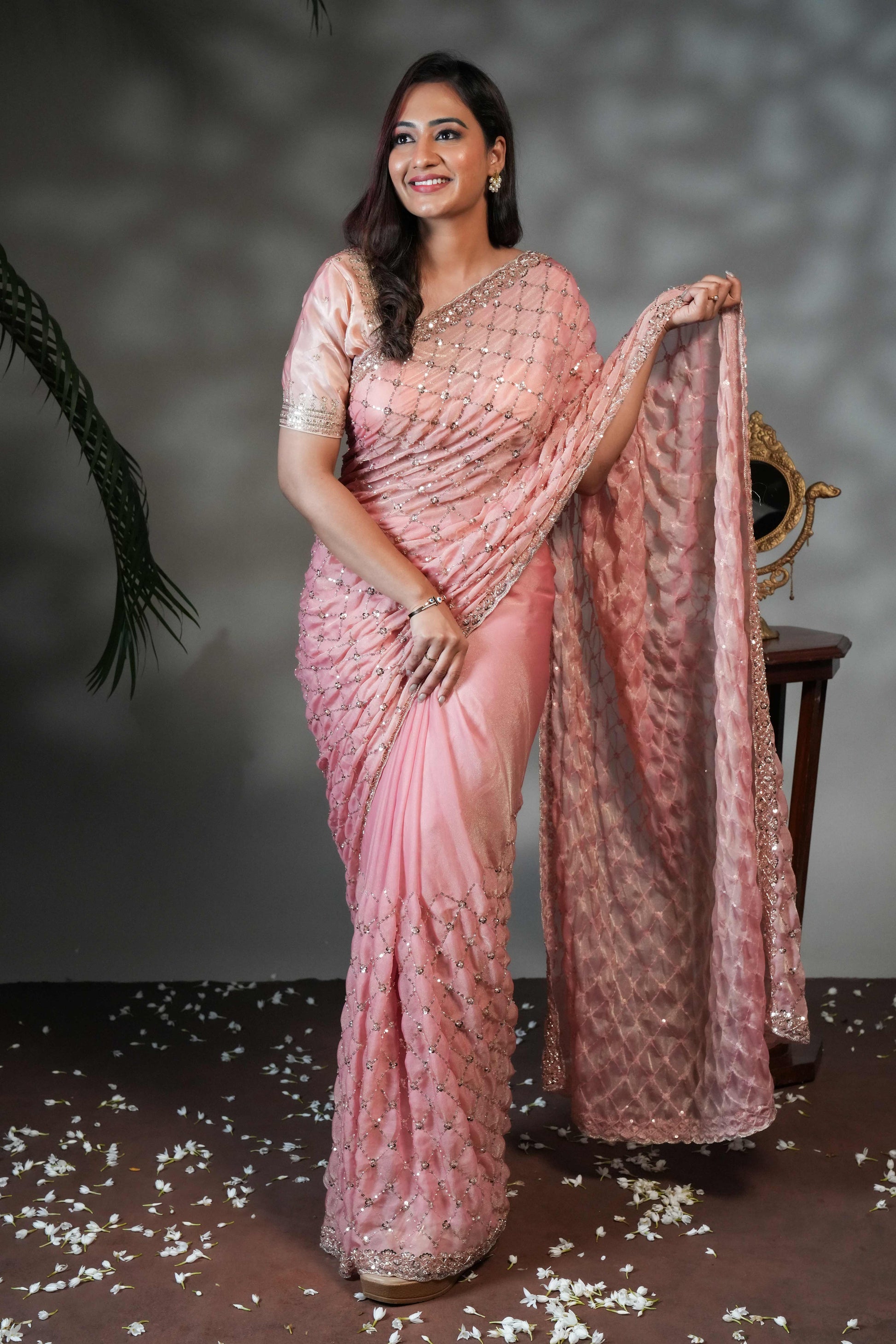 Peach couture saree