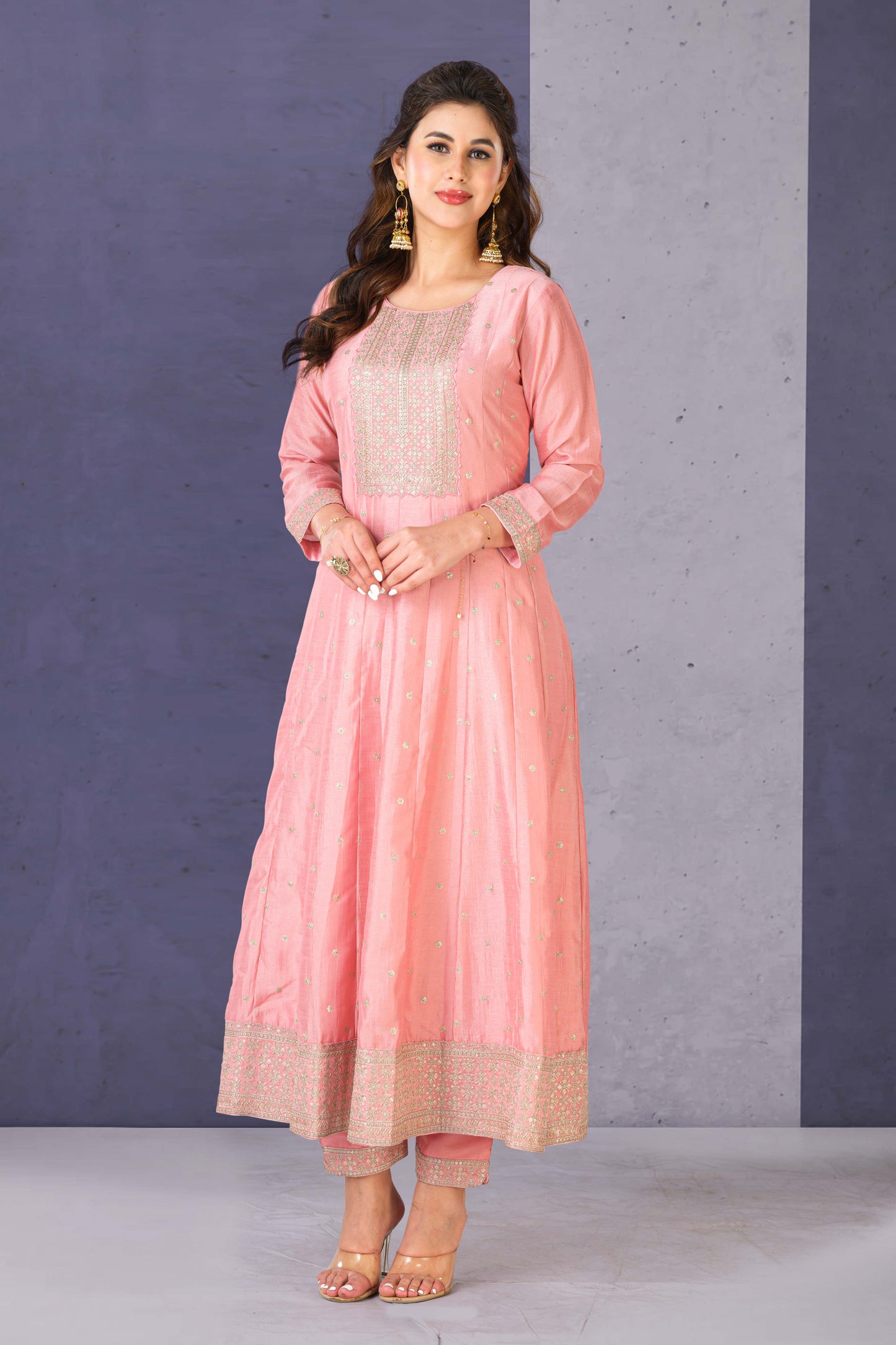 Peach embroidered salwar suit