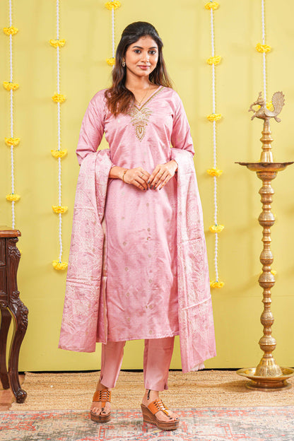 Peach embroidered salwar suit set