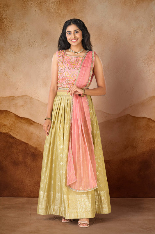 Peach embroidered zari salwar suit set