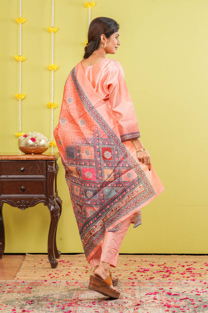 Peach festive printed suit
