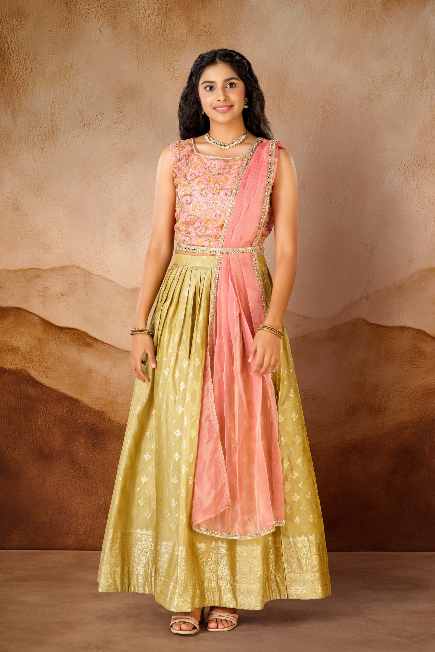 Peach festive suit with dupatta