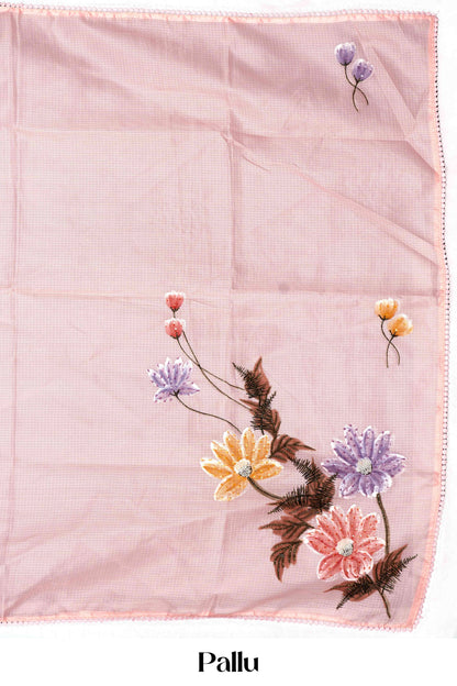 Peach hand brush print across body Kota cotton saree