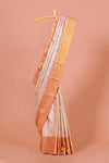 Peach ivory pattu silk saree