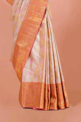 Peach ivory silk saree
