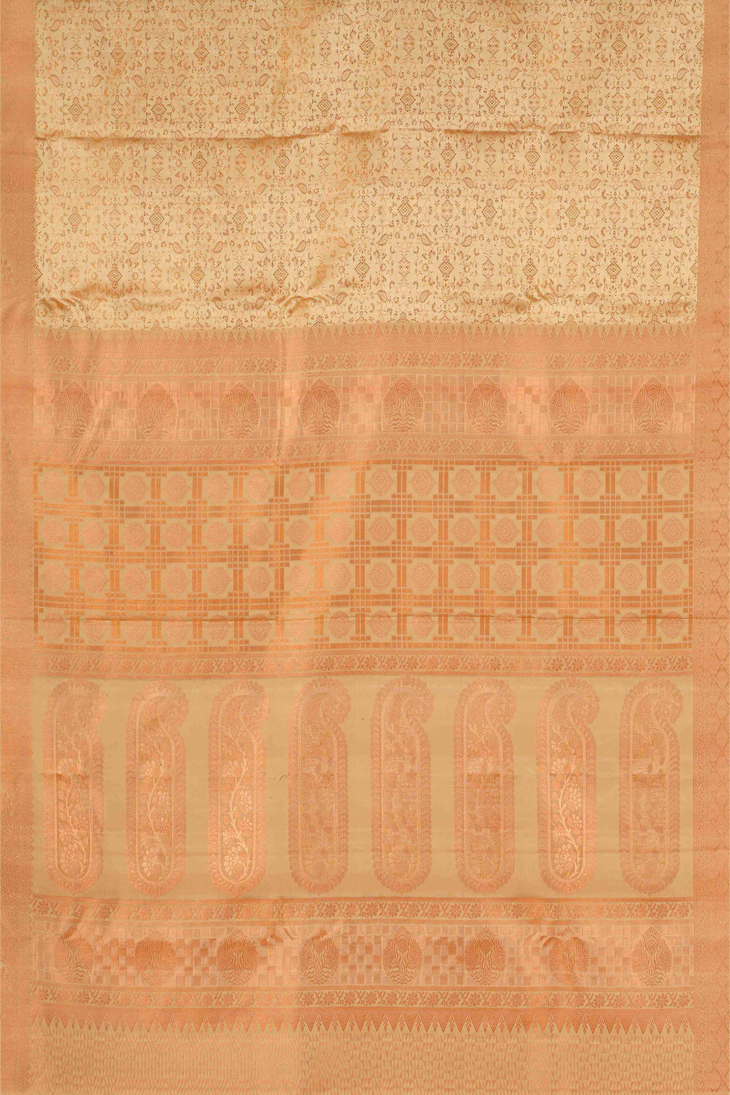Peach jacquard woven silk saree
