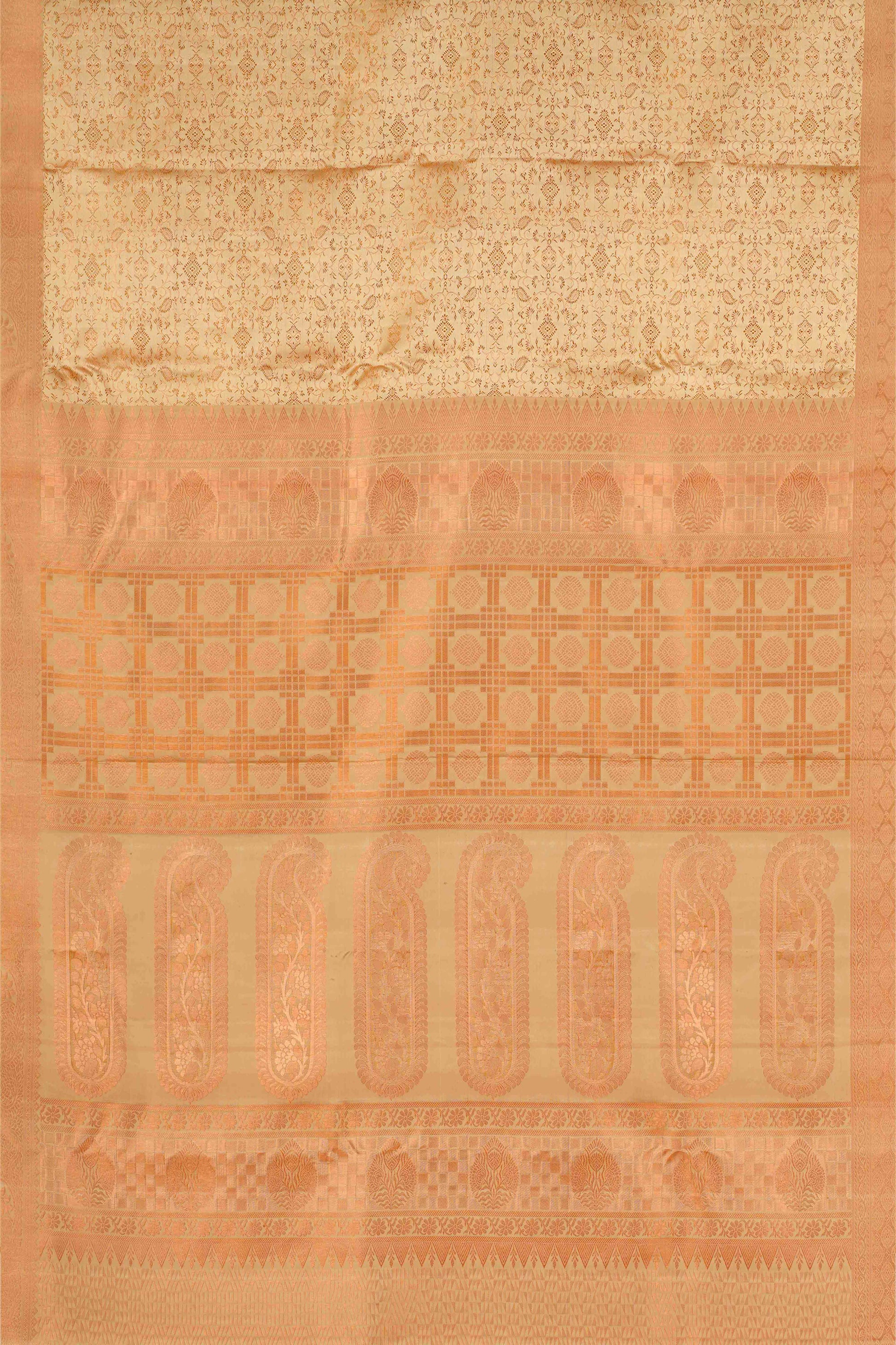 Peach jacquard woven silk saree
