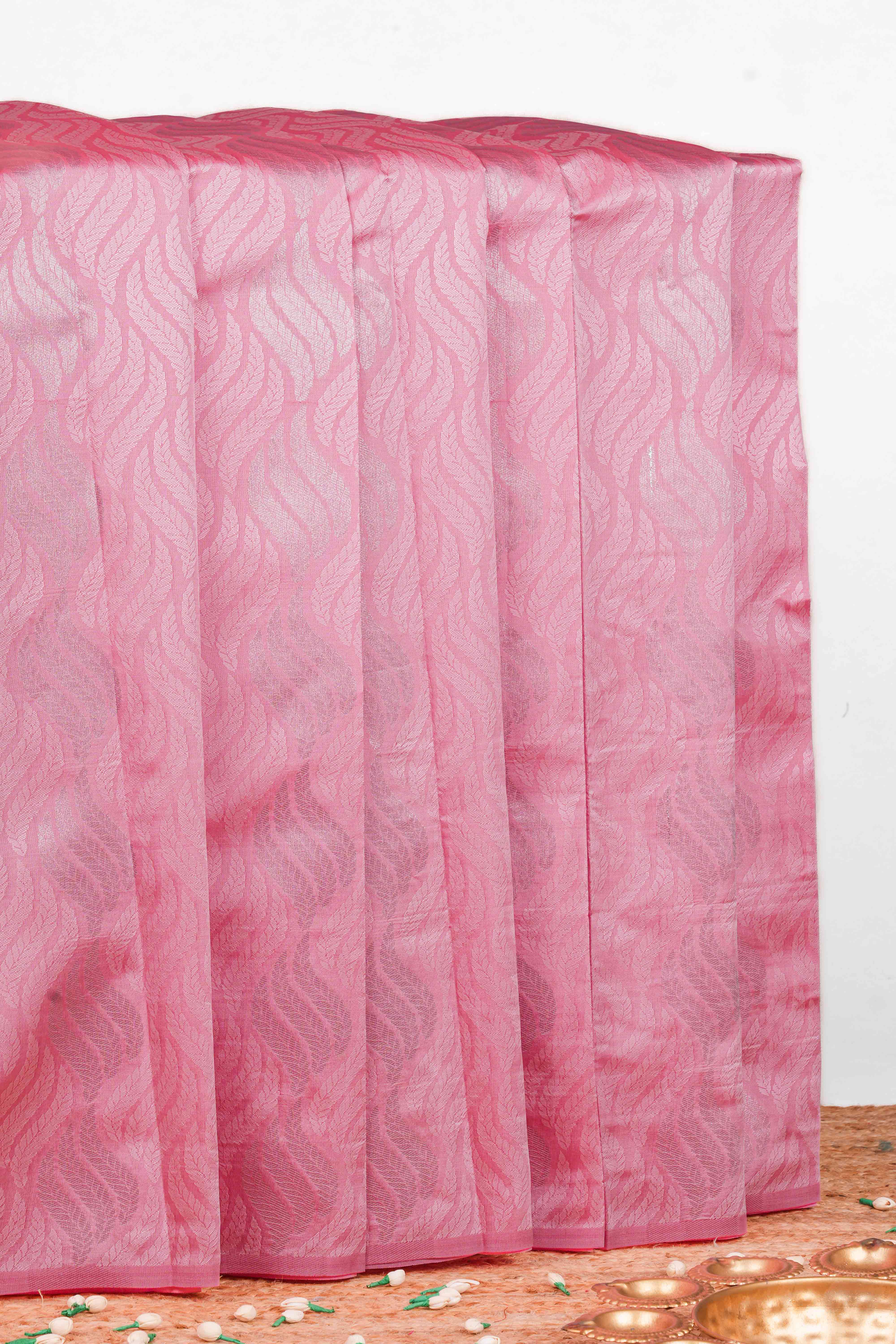 Peach lichi silk leaf motif saree