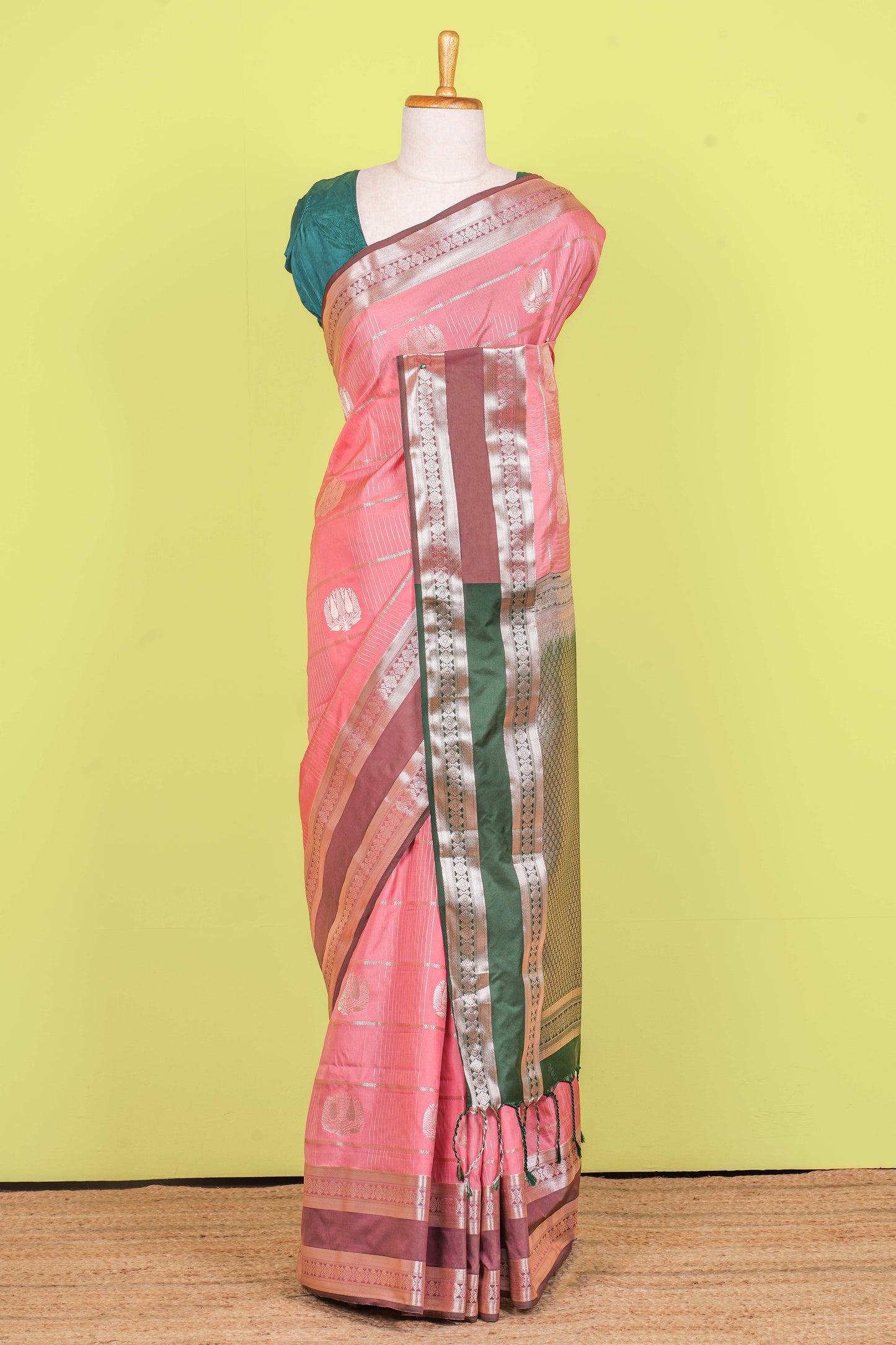 Peach luxury silk floral motif saree