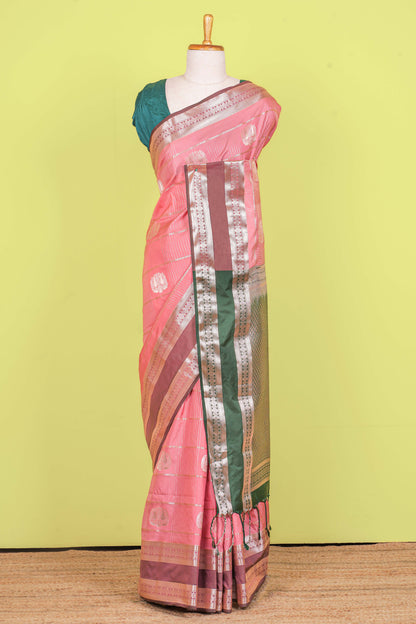 Peach luxury silk floral motif saree