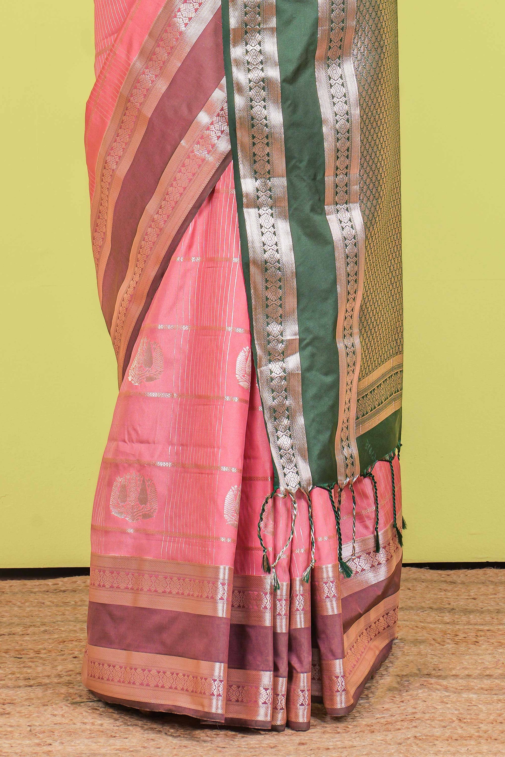 Peach luxury silk regal drape saree