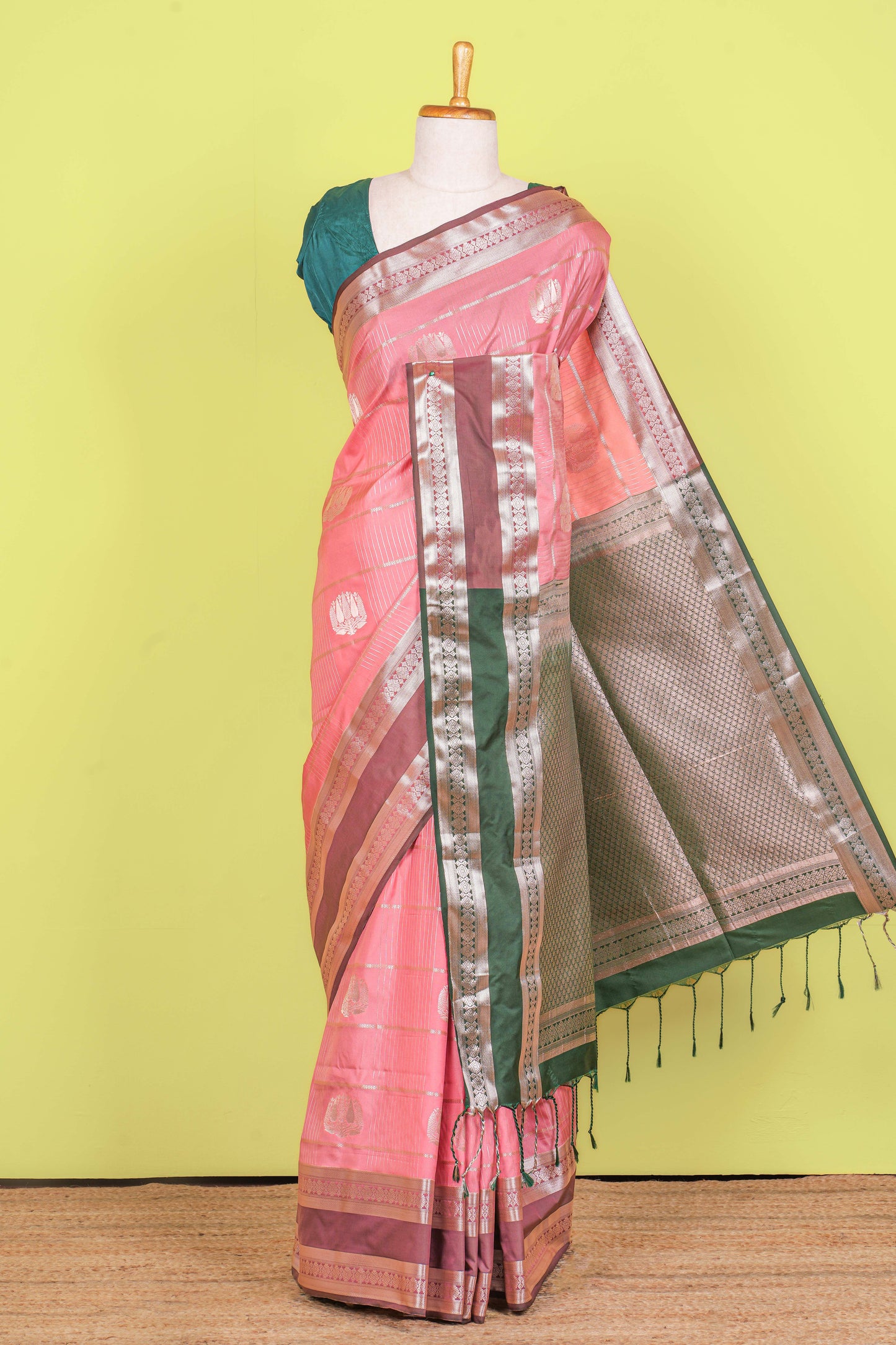 Peach luxury silk zari stripe saree