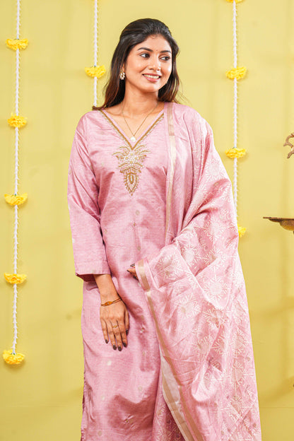Peach neckline design outfit