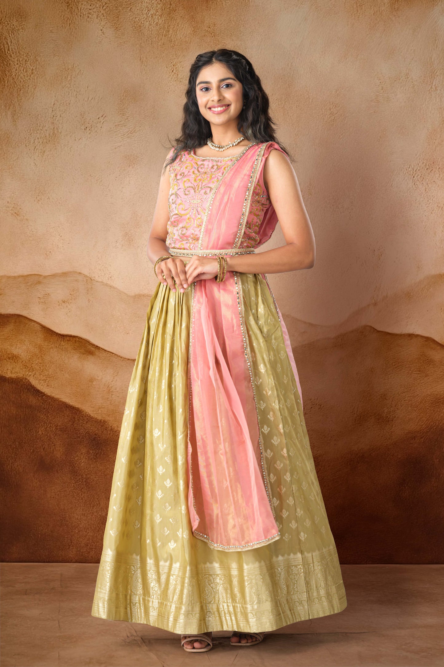 Peach neckline design salwar suit