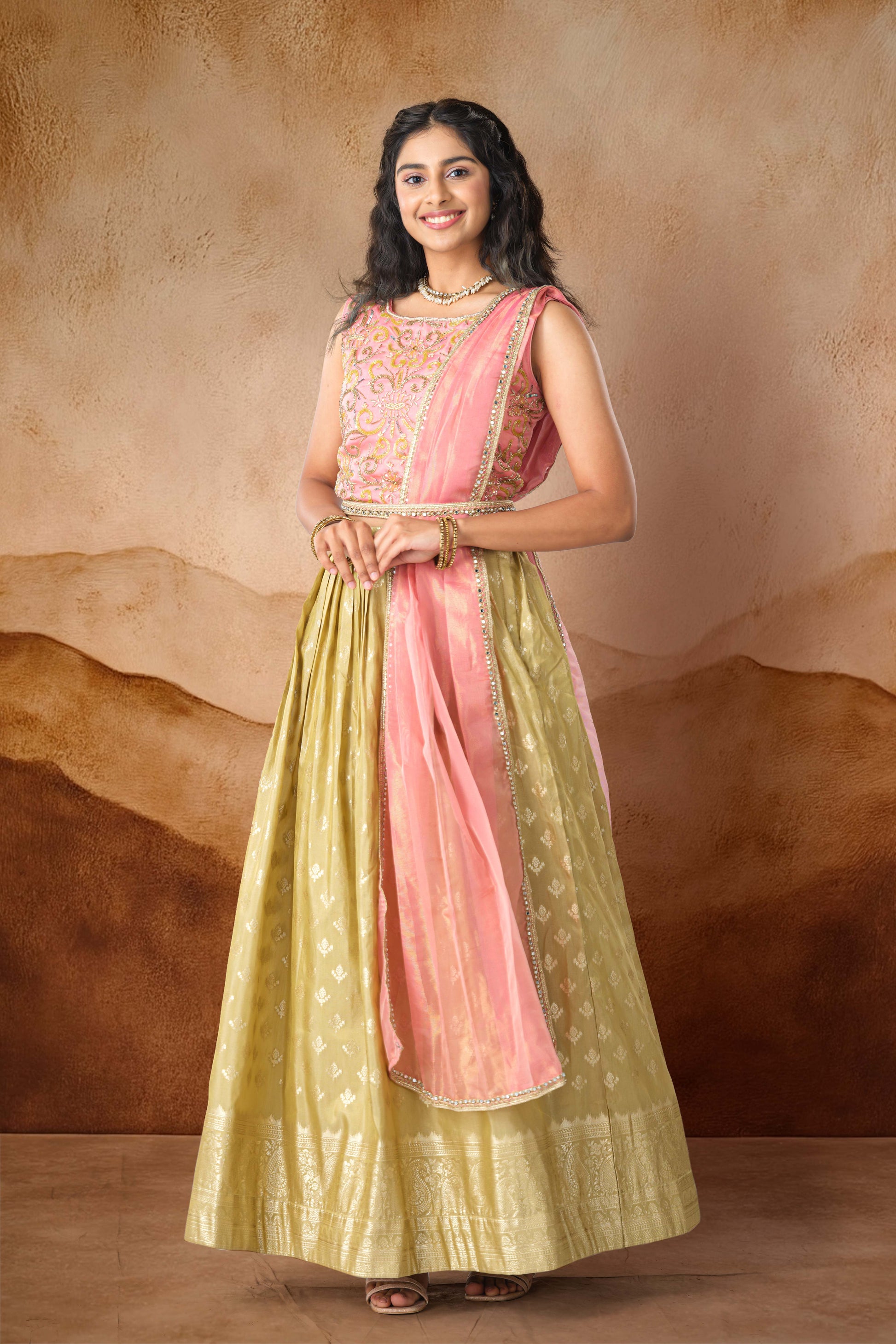 Peach neckline design salwar suit