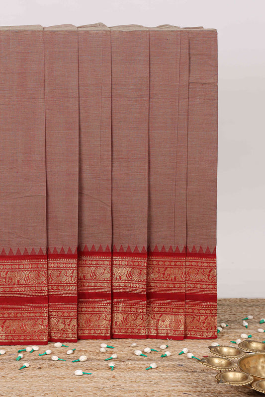 Peach plain chettinad cotton saree