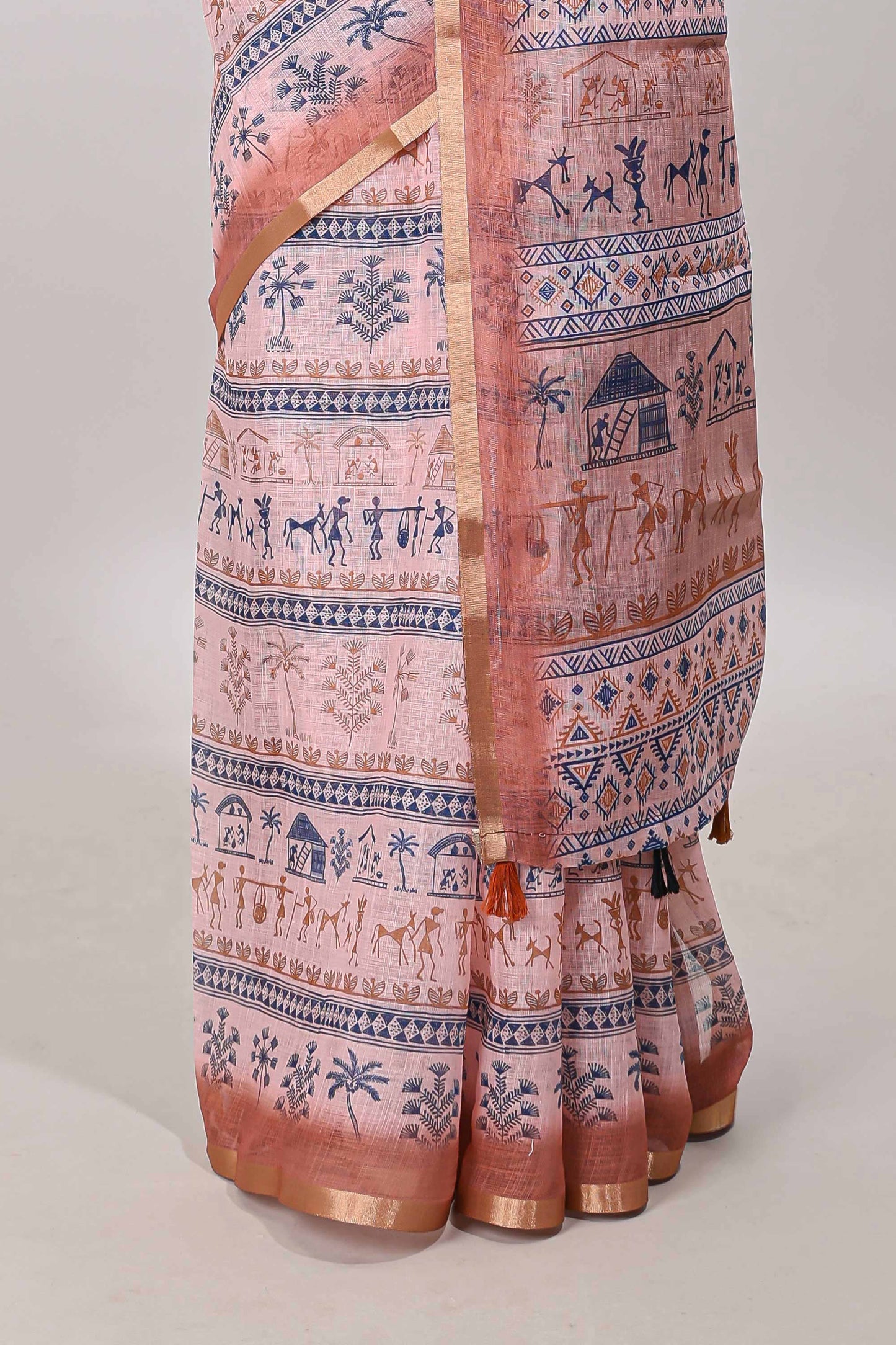 Peach printed blouse saree
