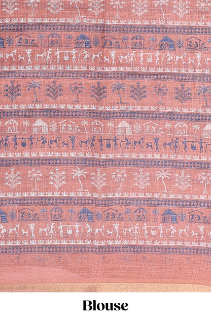 Peach printed blouse sarees