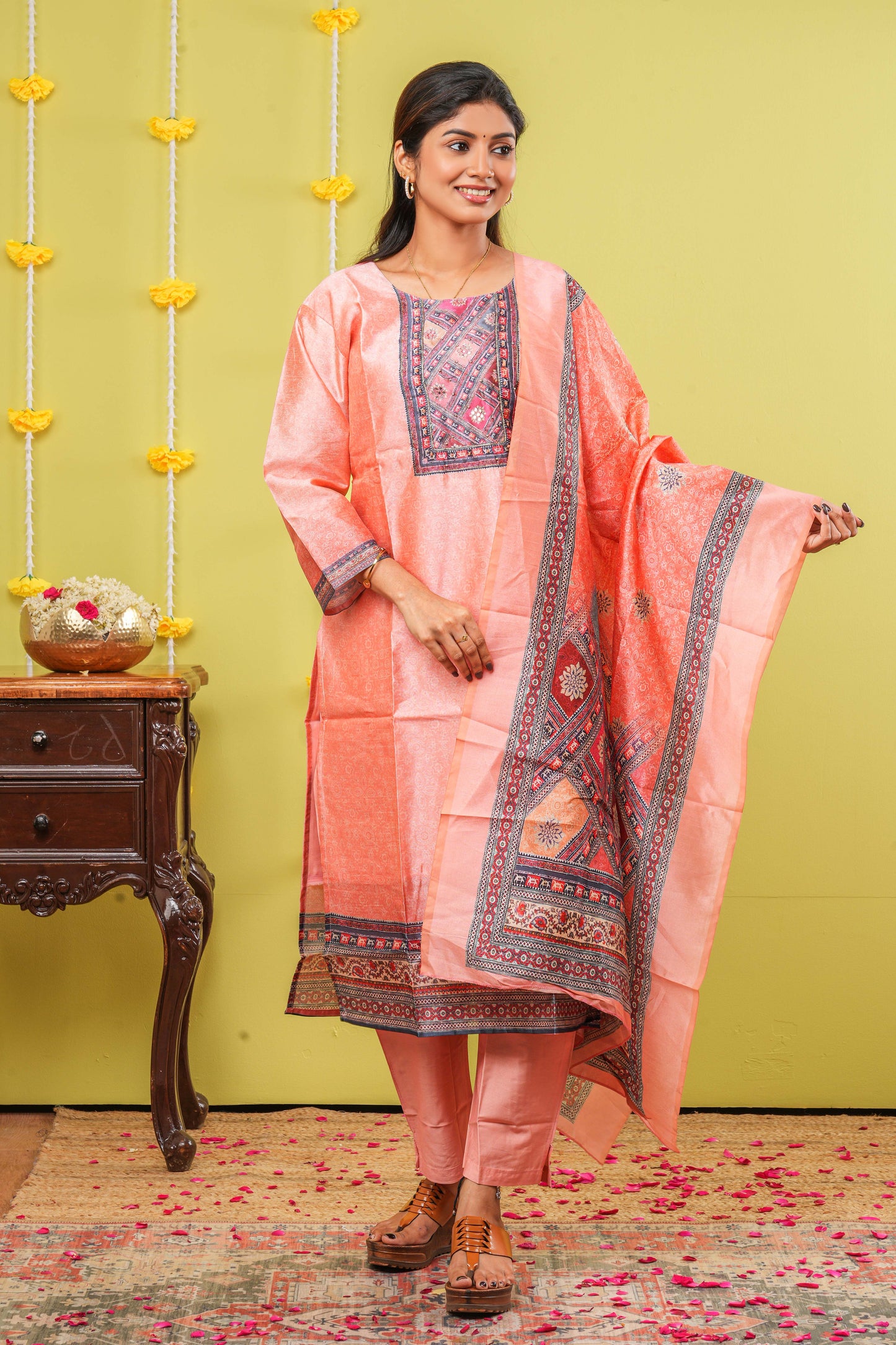 Peach printed salwar suit set