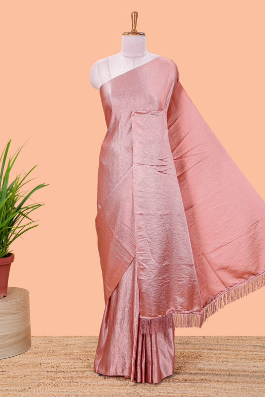 Peach satin crepe crush texture saree