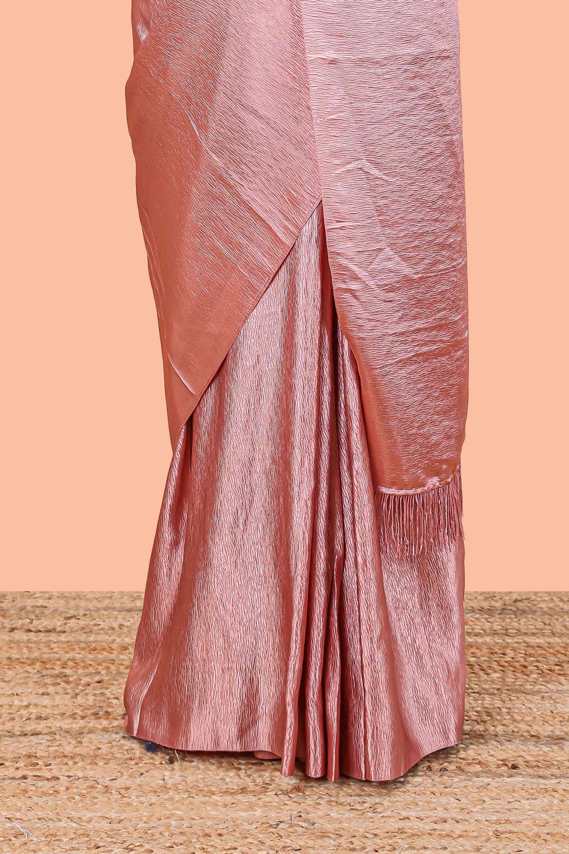 Peach satin crepe soft texture saree