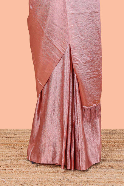 Peach satin crepe soft texture saree