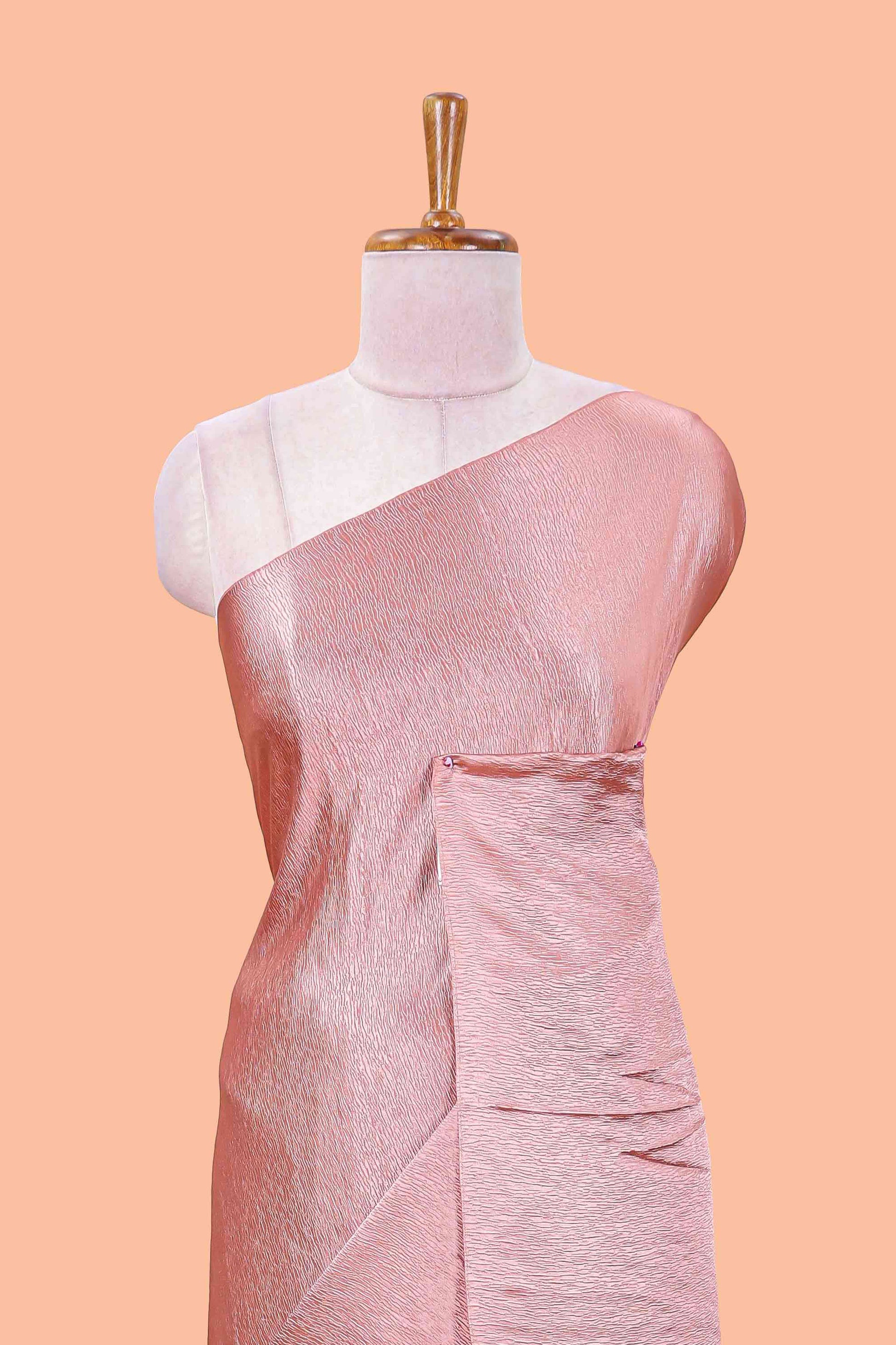 Peach satin drape crepe saree