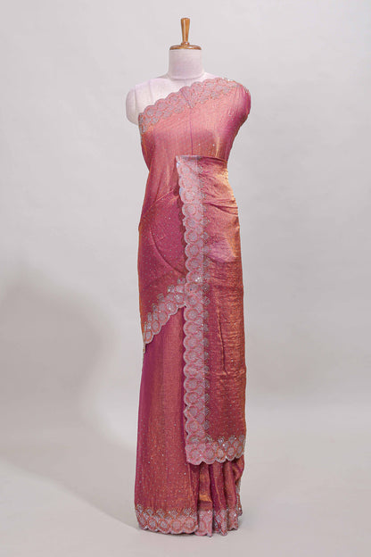 Peach scallop border saree