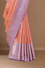 Peach silk saree with zari border