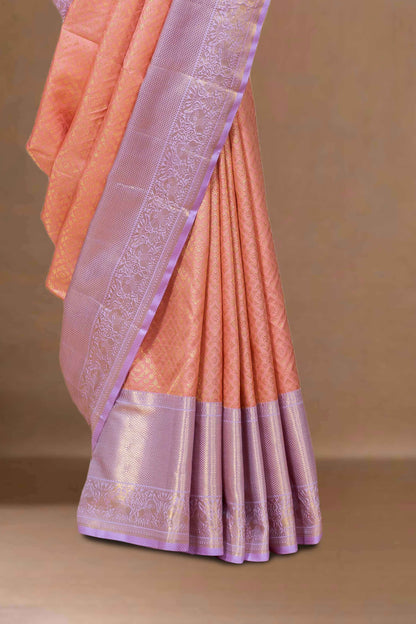 Peach silk saree with zari border