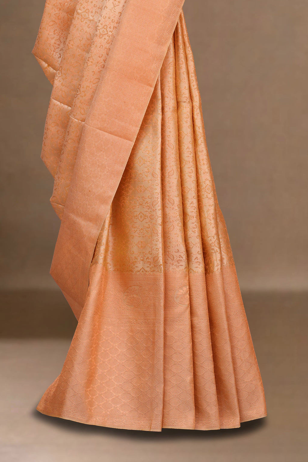 Peach silk sarees with zari border