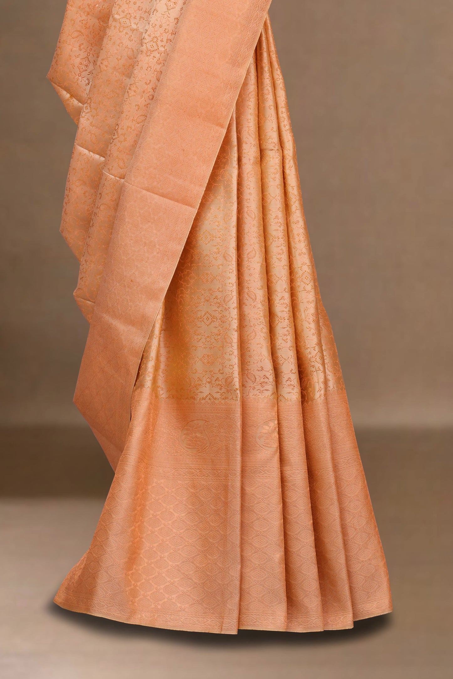 Peach silk sarees with zari border