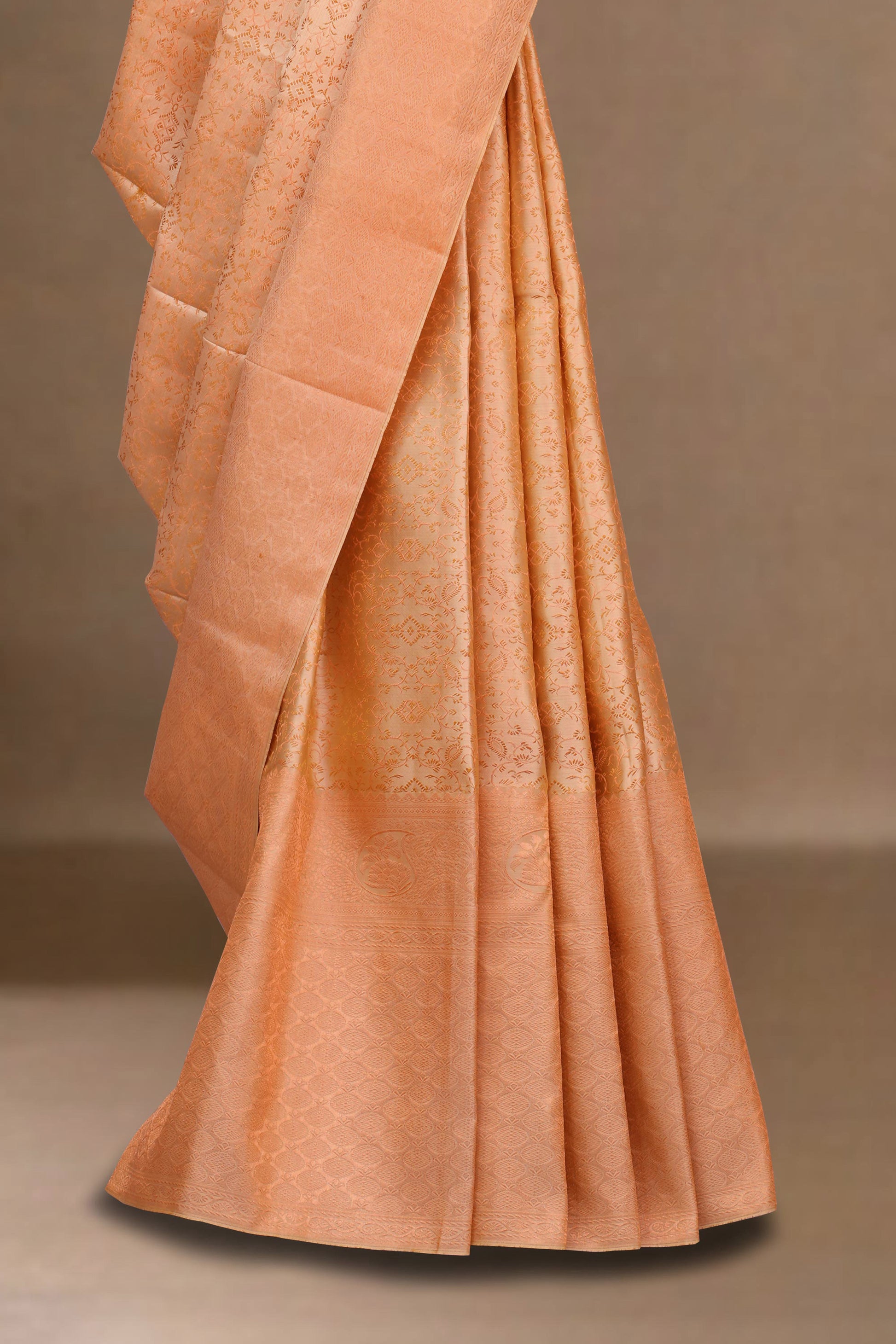 Peach silk sarees with zari border