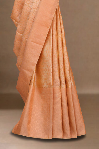 Peach silk sarees with zari border